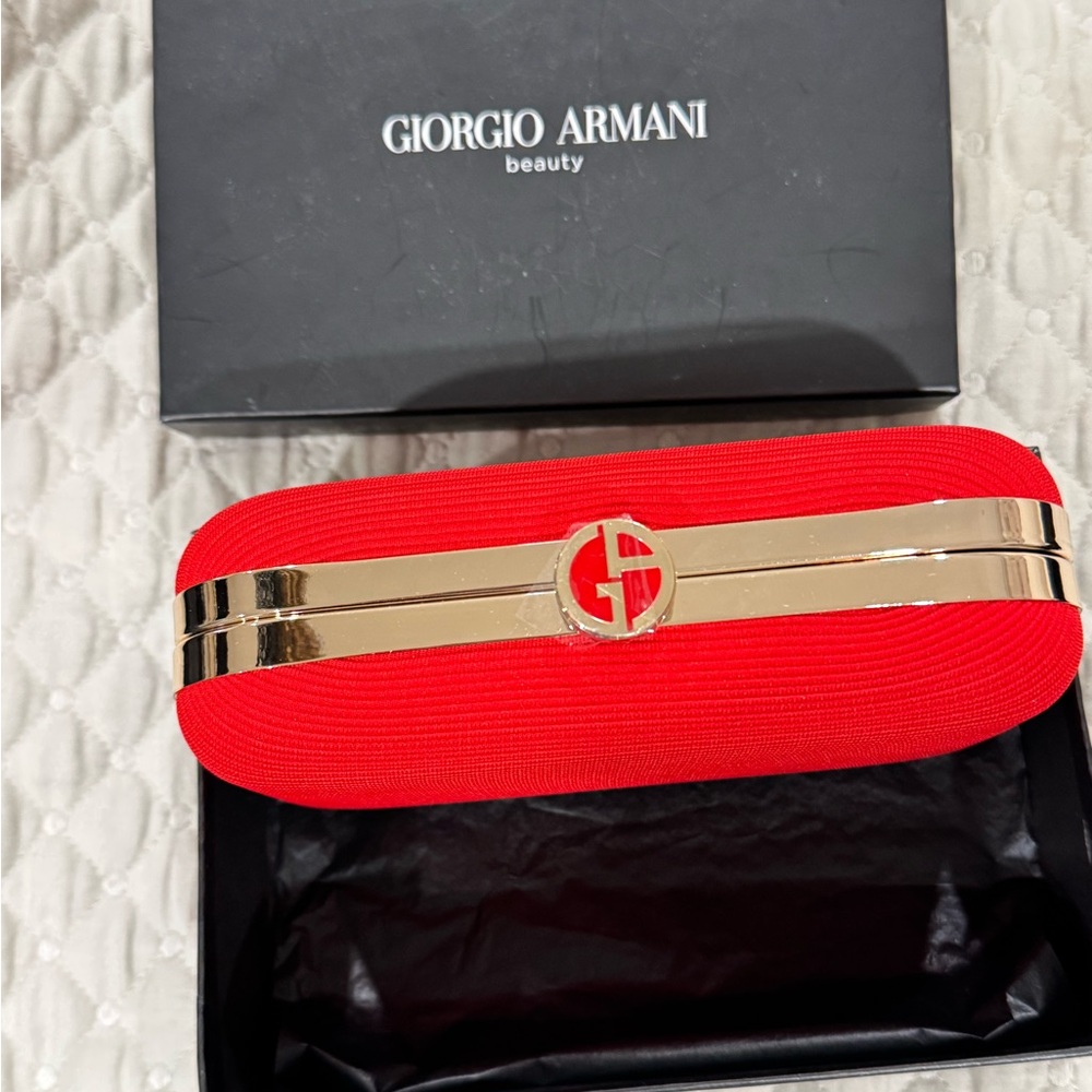 Giorgio Armani Red clutch or Cosmetic Case with Gold Accents fast ship